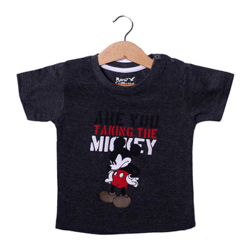 NEW CHARCOAL GREY ARE YOU TAKING THE MICKEY PRINTED HALF SLEEVES T-SHIRT
